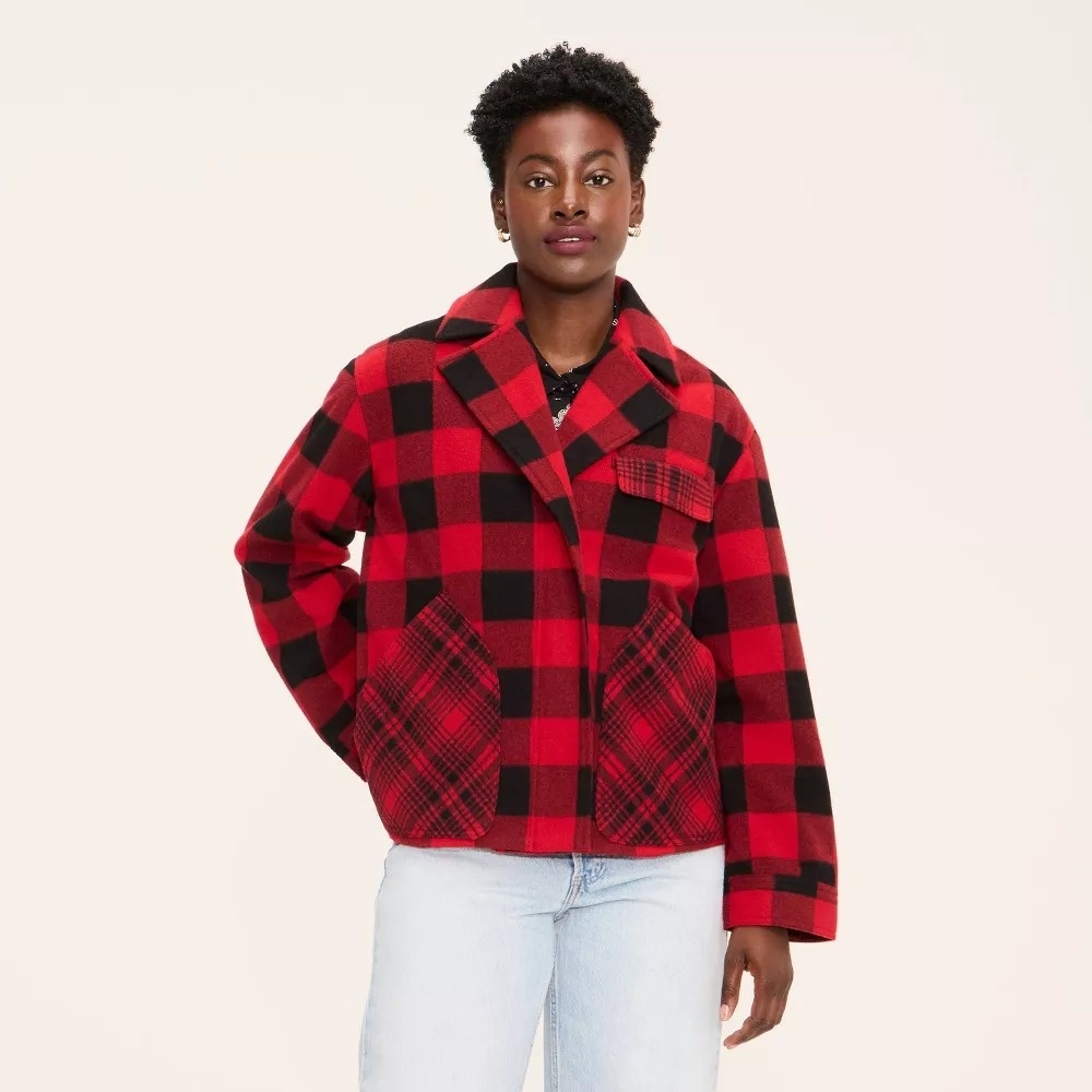 Woolrich Target Womens XS Extra Small Buffalo Check Melton Jacket Red/Black Coat